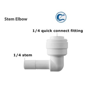 PureSec Water Pipe Stem Elbow Connector for 1/4" Tubing 90 degree elbow Push to Connect Plastic Quick Fittings for Reverse Osmosis System(Pack of 10)