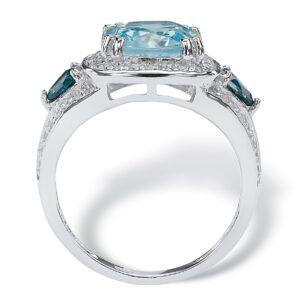 PalmBeach Yellow Gold-Plated or Platinum-Plated Sterling Silver Emerald Cut Genuine Blue London Topaz and Cubic Zirconia Ring Size 8