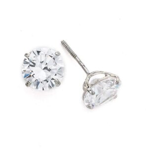 Real 14k White Gold Solitaire Round Cubic Zirconia CZ Stud Screw Back Earrings (2mm-7mm) (6mm-white-gold