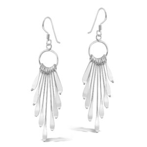 AeraVida Shimmering Fan Statement Sterling Silver Dangle Boho Earrings, 0.79x2.28 in