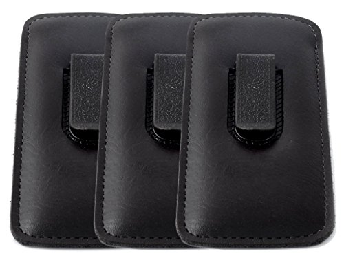 Calabria Slim Eye Glasses Case w/Clip Soft PU Leather Black (3Pack) Men Women Eyeglass Pouch Slip-In Eyewear Sunglasses Bag