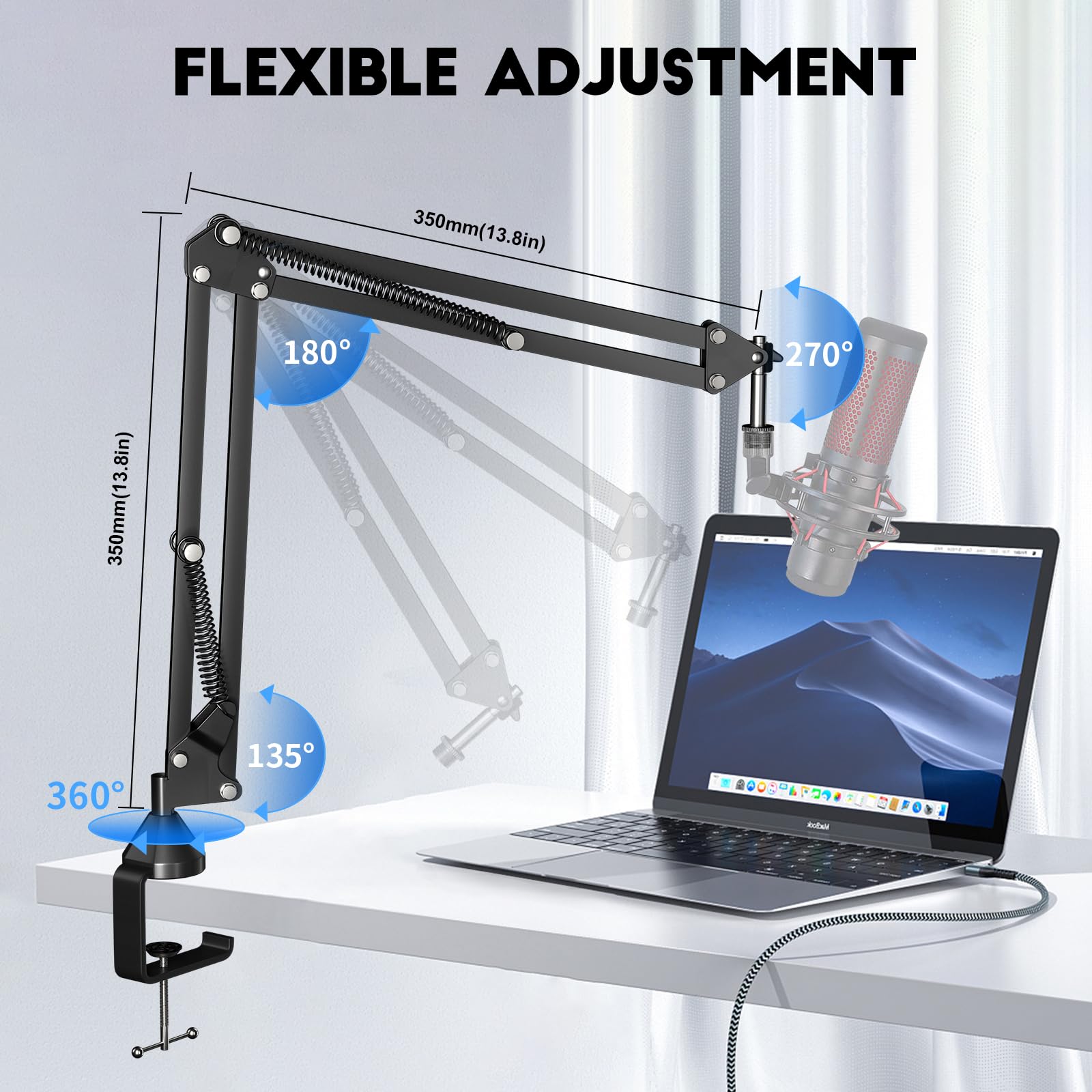 Microphone Arm Stand,Aokeo AK-35 Microphone Desk Stand-Microphone Suspension Boom Scissor Arm Stand For Blue Yeti,Blue Snowball iCE,QuadCast,Elgato