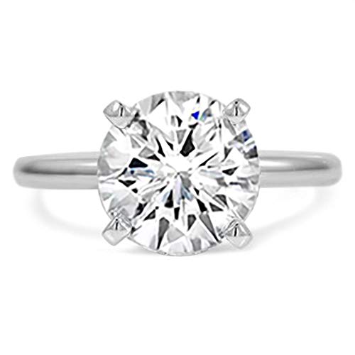 Samie Collection 4 Carat Round Brilliant Simulated Diamond CZ Solitaire Engagement Rings for Women, Classic Wedding Ring, White Gold Finish, Size 7