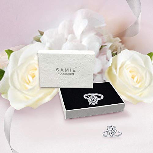 Samie Collection 4 Carat Round Brilliant Simulated Diamond CZ Solitaire Engagement Rings for Women, Classic Wedding Ring, White Gold Finish, Size 7