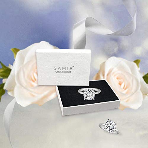 Samie Collection 4 Carat Round Brilliant Simulated Diamond CZ Solitaire Engagement Rings for Women, Classic Wedding Ring, White Gold Finish, Size 7