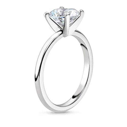 Samie Collection 4 Carat Round Brilliant Simulated Diamond CZ Solitaire Engagement Rings for Women, Classic Wedding Ring, White Gold Finish, Size 7