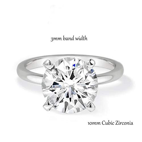 Samie Collection 4 Carat Round Brilliant Simulated Diamond CZ Solitaire Engagement Rings for Women, Classic Wedding Ring, White Gold Finish, Size 7