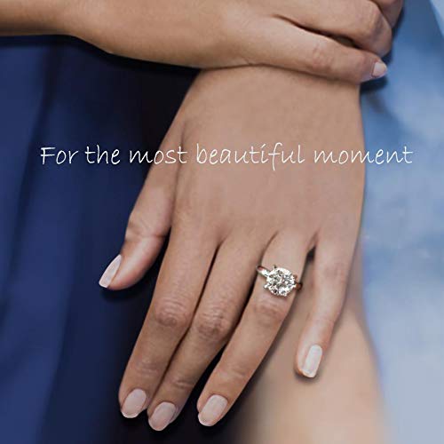 Samie Collection 4 Carat Round Brilliant Simulated Diamond CZ Solitaire Engagement Rings for Women, Classic Wedding Ring, White Gold Finish, Size 7