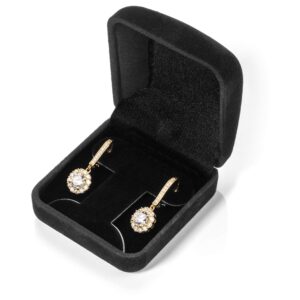 Everyday Elegance 14K Solid Yellow Gold Leverback Earrings Round "Halo" Cubic Zirconia Drop Dangle Basket Setting 2.0 CTW With Gift Box