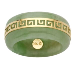 palmbeach 14k yellow gold round genuine green or 10k yellow gold black jade greek key ring size 8