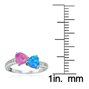 Ice Gems Sterling Silver Created Pink and Blue Opal and White Topaz Hearts Friendship Ring, size 7