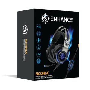 ENHANCE Scoria USB Gaming Headset with Noise Cancelling Mic, 7.1 Surround Sound, Bass Vibration, LED Lighting & In-Line Controls - Gaming Headphones for PC, Laptop, PS5, PS4 - TeamSpeak Certified