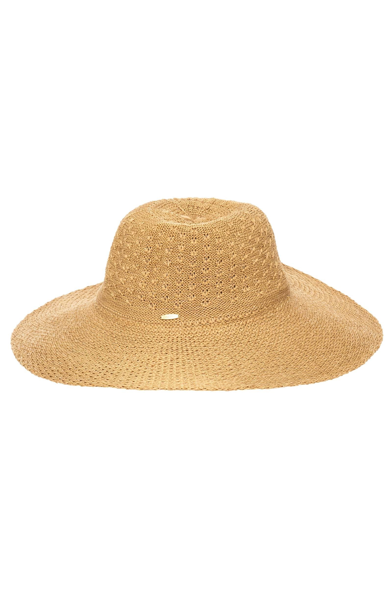 Coolibar UPF 50+ Women's Perla Packable Wide Brim Hat - Sun Protective (One Size- Tan)