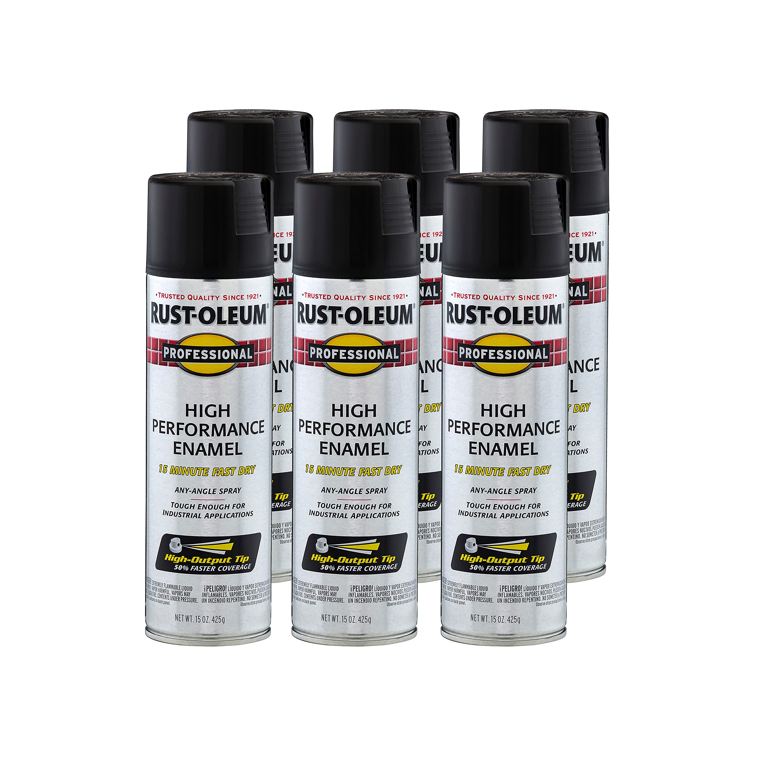 Rust-Oleum 7578838-6PK Professional High Performance Enamel Spray Paint, 15 Oz, Flat Black, 6 Pack