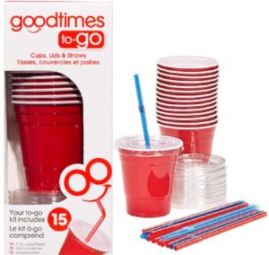 goodtimes 9oz kids cups to-go kits with lids and straws (15 cups, red)