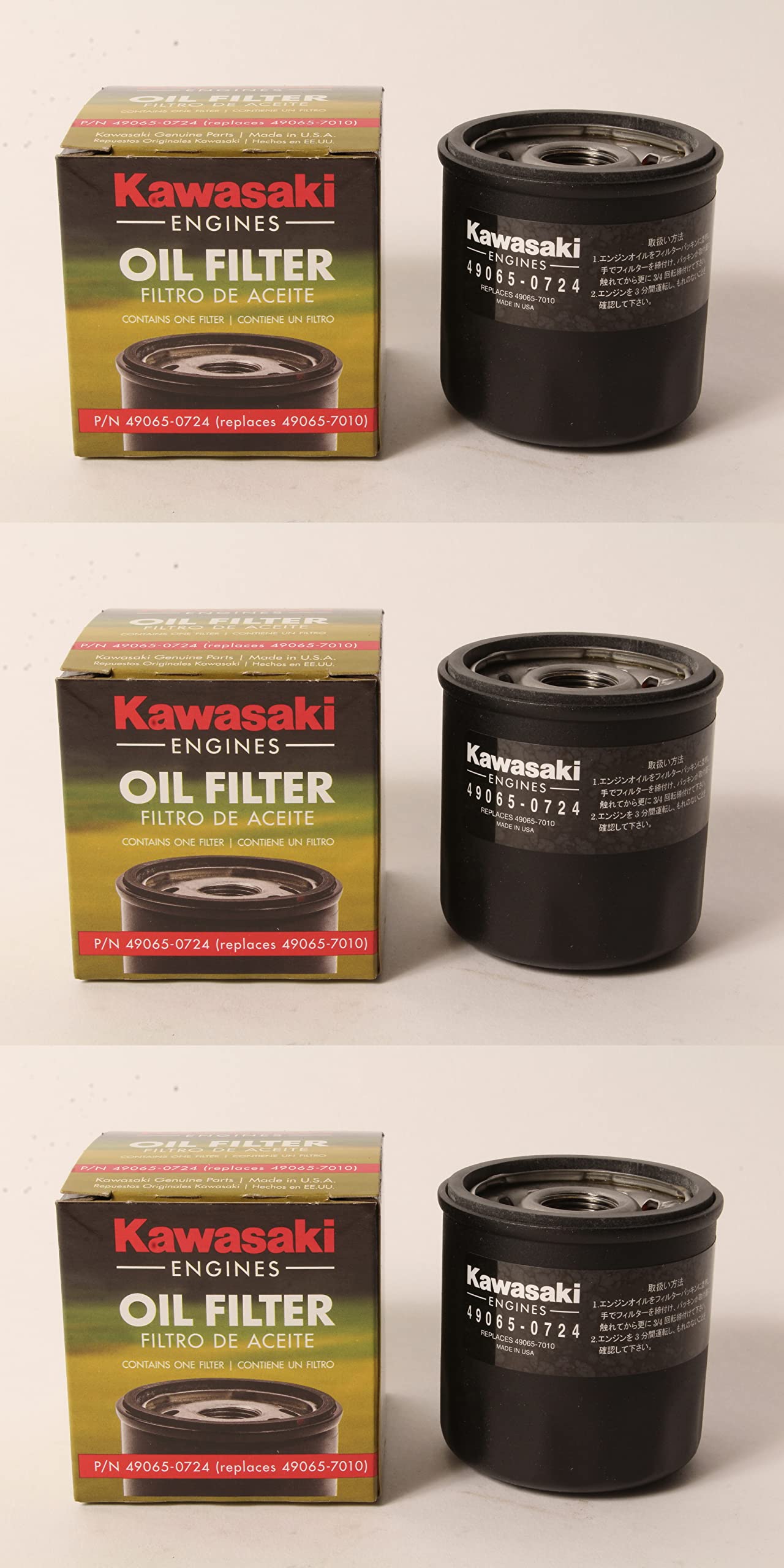 Kawasaki 3 Pack Genuine 49065-0724 49065-7010 AM107423 Oil Filter Made in The USA