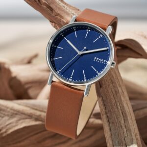 Skagen Men's Signatur Three-Hand Silver Stainless Steel and Brown Leather Band Watch (Model: SKW6355)