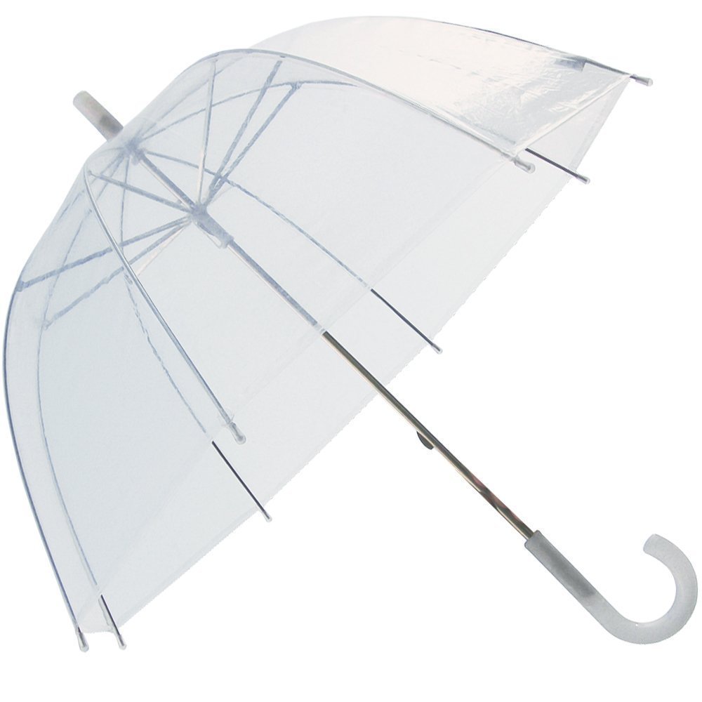 (6 Pack) 46" Adult Clear Bubble Rain Umbrella Manual Open Fashion Dome Shaped European Hook Handle