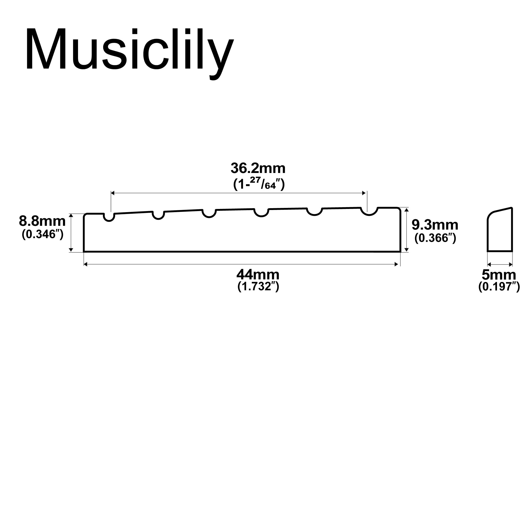 Musiclily Pro 44mm Standard LP style Flat Bottom Bone Nut Compatible with USA Les Paul Electric Guitar, 44.07x4.98x9.30mm (2 Pieces)