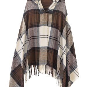 Urban CoCo Womens Vintage Plaid Knitted Tassel Poncho Shawl Cape Button Cardigan (One Size, Series 2 Camel)