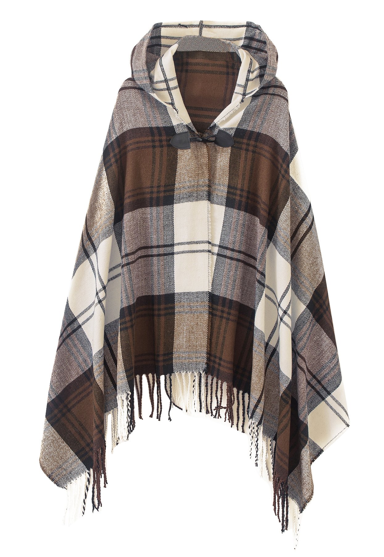 Urban CoCo Womens Vintage Plaid Knitted Tassel Poncho Shawl Cape Button Cardigan (One Size, Series 2 Camel)