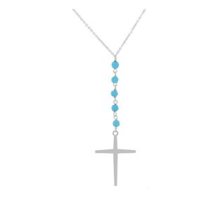 nyc sterling women silver turquoise beaded drop cross necklace