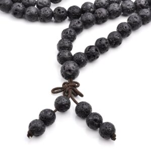 Jovivi 8mm Natural Lava Rock Stone Healing Gemstone 108 Prayer Beads Mala Bracelet Necklace Mother's Day Gift