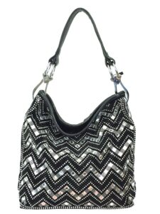 zzfab women sparkle gem chevron large rhinestone hobo bag with shoulder strap black