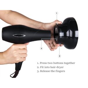 Hairizone Universal Hair Diffuser Adaptable for Blow Dryers with D-1.7-Inch to 2.6-Inch for Curly or Wavy Hair, Shiny Black