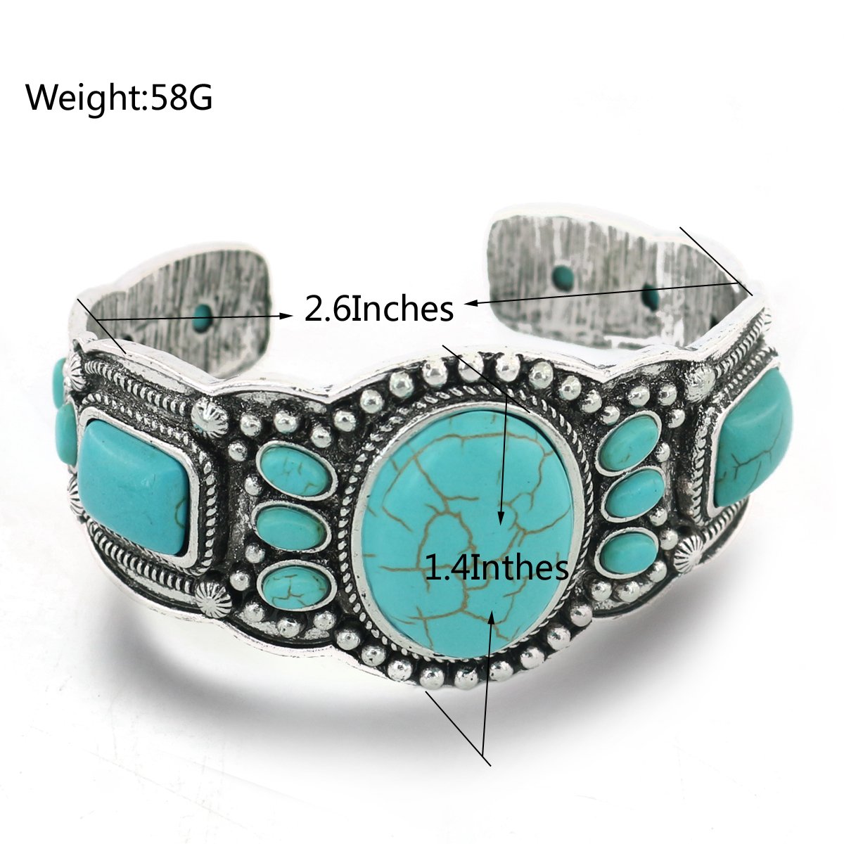 jianxi Women's Antique Rgentium Plated Base Heart Compressed Turquoise Bracelet Cuff Bangle Fashion Jewelry (1323-A)