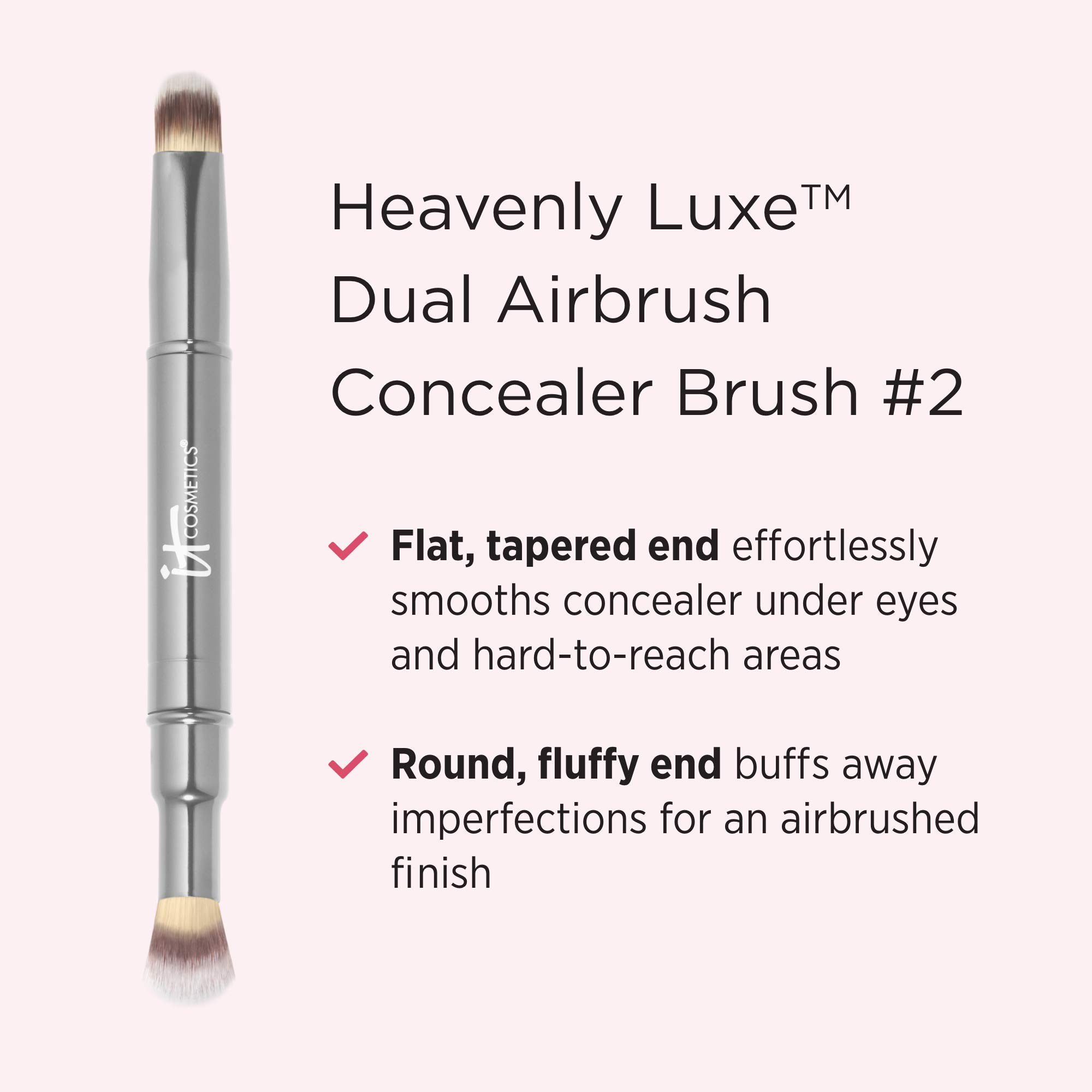 IT Cosmetics Heavenly Luxe Dual Airbrush Concealer Brush #2 - Dual-Ended, 2-in-1 Brush for Liquid & Cream Concealer - Buff Away Imperfections - With Award-Winning Luxe Hair