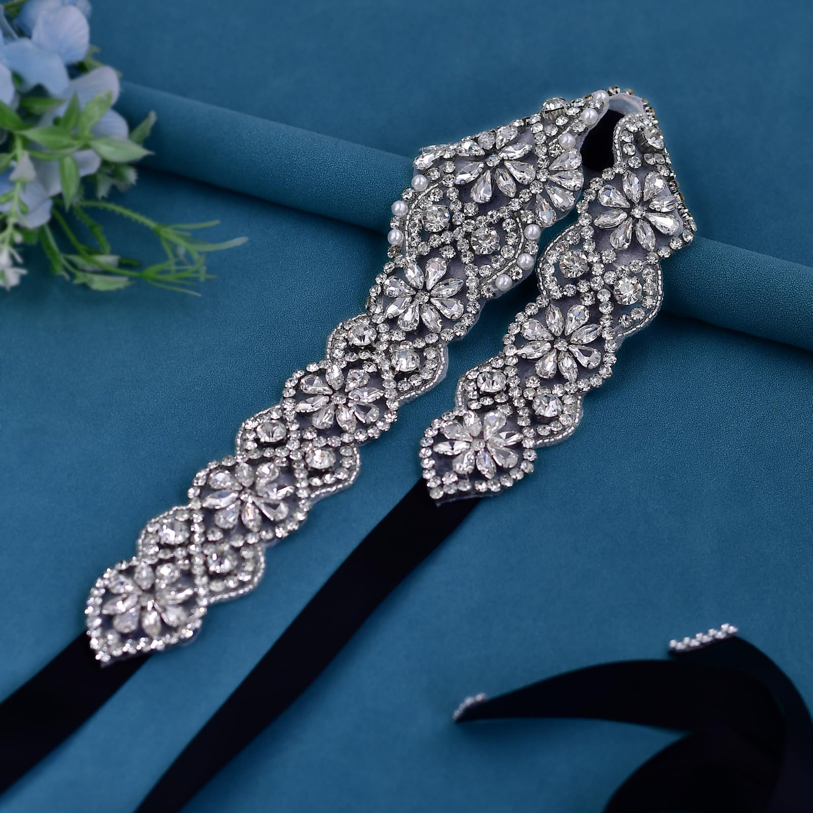 azaleas Women's Crystal Wedding Belt Sashes Bridal Sash Belt for Wedding (Black)