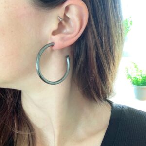 Sheila Fajl Small Everybody's Favorite 2 Inch Tubular Lightweight Womens Hoop Earrings in Brushed Gunmetal Silver Plated