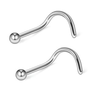 ruifan 18g(1.0mm) 316l surgical steel curved nose stud ring twister screws with 2mm ball piercing jewelry 2pcs - steel