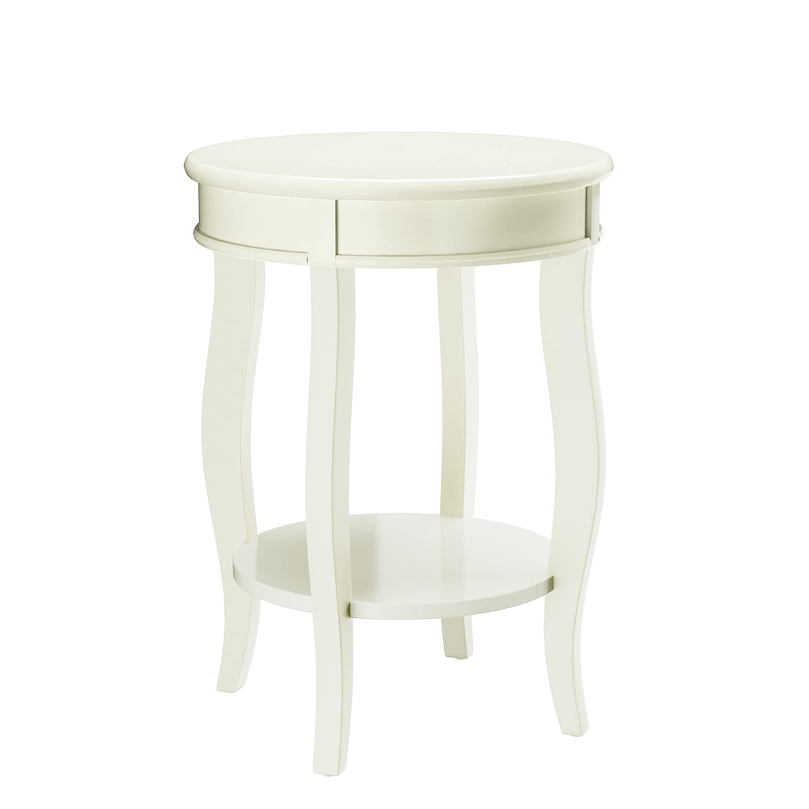 Acme Aberta Round Wooden End Table with Bottom Shelf in Antique White