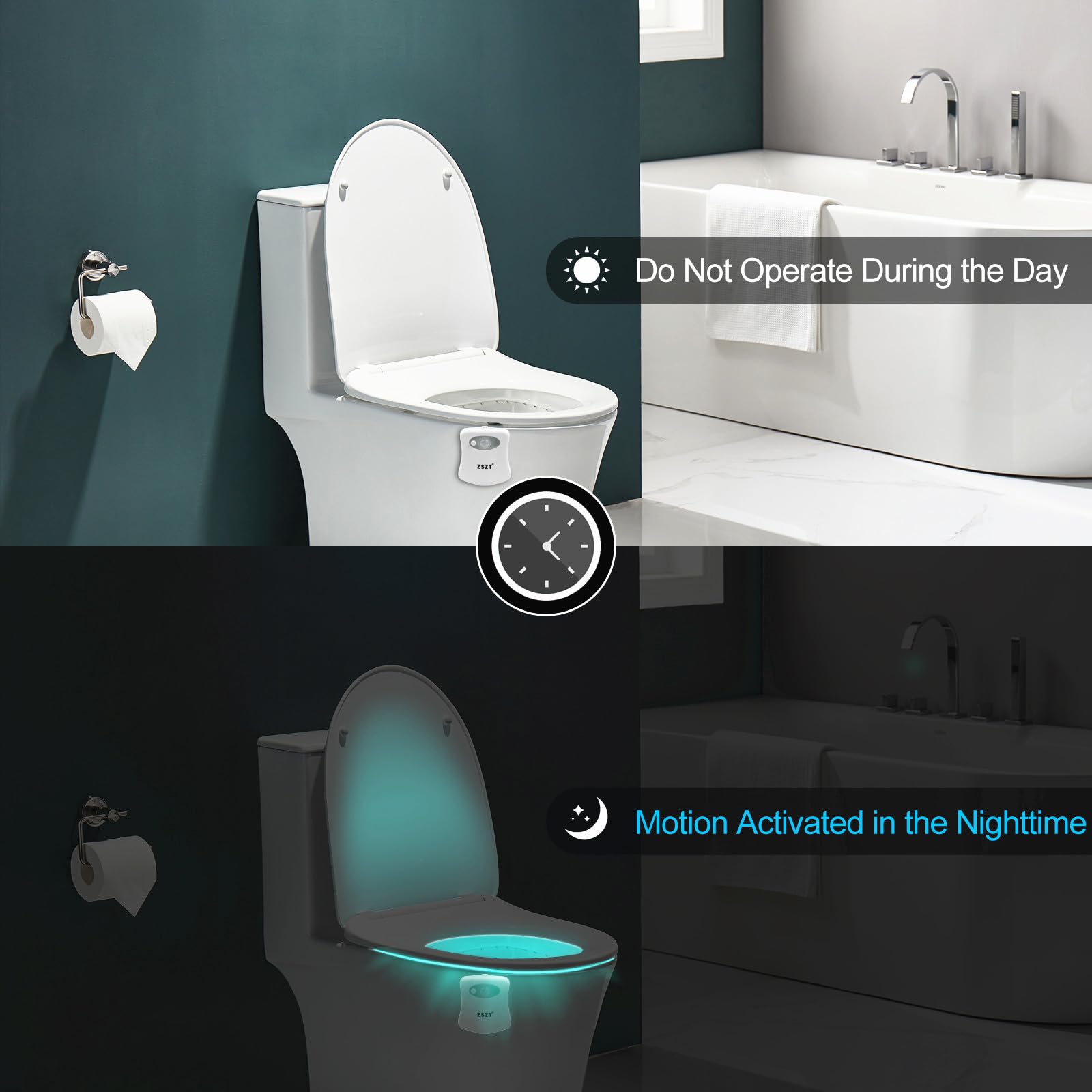 Toilet Night Light Motion Sensor Activated by ZSZT, 8 Colors Changing Toilet Bowl Nightlight for Bathroom, Perfect for Using Toilet in Midnight, Funny Gift for your Kids