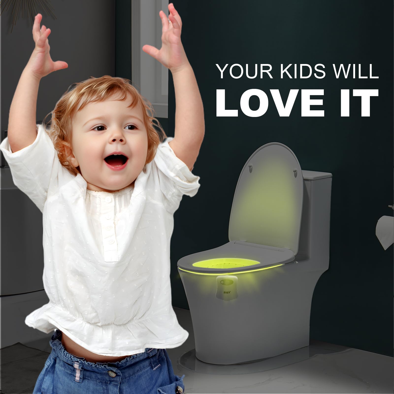 Toilet Night Light Motion Sensor Activated by ZSZT, 8 Colors Changing Toilet Bowl Nightlight for Bathroom, Perfect for Using Toilet in Midnight, Funny Gift for your Kids