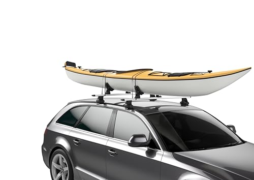 Thule DockGrip - Carries up to 36" wide kayaks and SUPs - Fits all hull shapes - Fits most roof rack cross bars - Kayak roof rack - Stand up paddleboard compatible - 85lb weight capacity