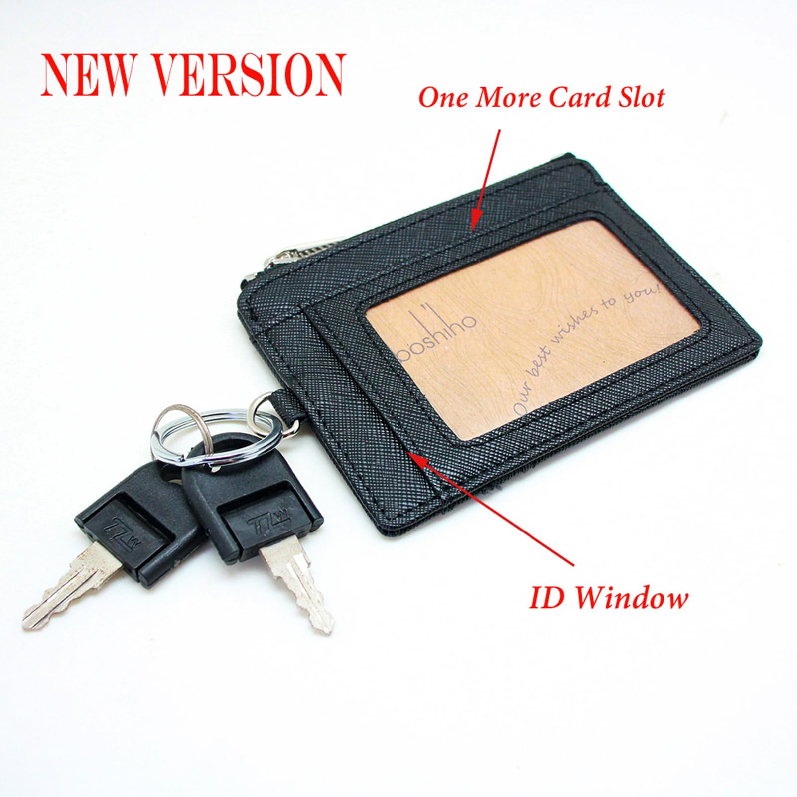 Boshiho Saffiano Leather Credit Card Holder Coin Change Purse with Key Ring Keychain - unisex