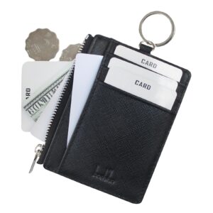 Boshiho Saffiano Leather Credit Card Holder Coin Change Purse with Key Ring Keychain - unisex