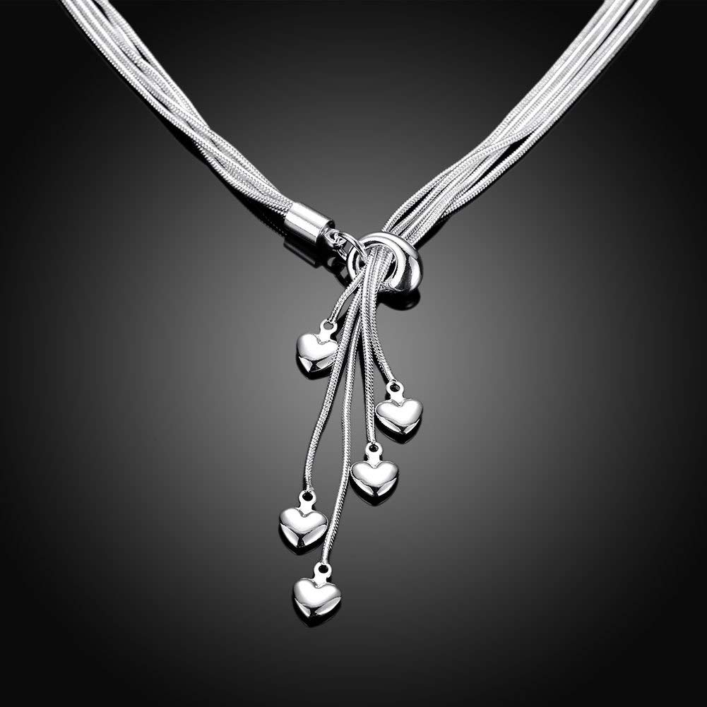 SOSUO 925 Sterling Silver Five-line Chain with Five-Heart Necklace