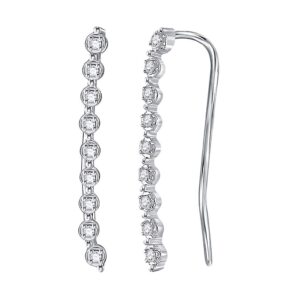 dazzlingrock collection 0.05 carat (ctw) 10k round white diamond ladies crawler curved climber earrings 1/20 ct, white gold