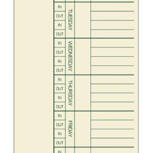 TOPS Time Cards, Weekly, 2-Sided, Named Days, 3-3/8" x 8-1/4", Manila, Green/Red Print, 500-Count (1260)