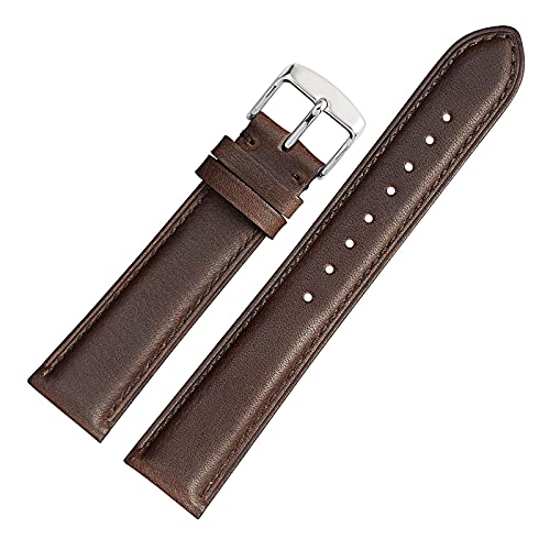 WOCCI 18mm Vintage Leather Watch Band for Men and Women, Silver Buckle (Dark Brown)