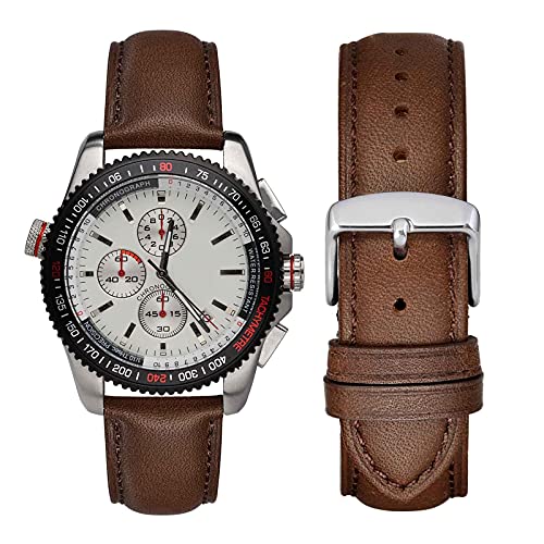 WOCCI 18mm Vintage Leather Watch Band for Men and Women, Silver Buckle (Dark Brown)