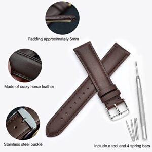 WOCCI 18mm Vintage Leather Watch Band for Men and Women, Silver Buckle (Dark Brown)