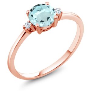 gem stone king 10k rose gold sky blue topaz and white created sapphire solitaire engagement ring for women (0.93 cttw, round 6mm, gemstone november birthstone, size 7)