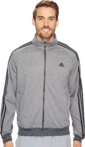 adidas men's essentials 3-stripe tricot track jacket, dark grey/black, medium