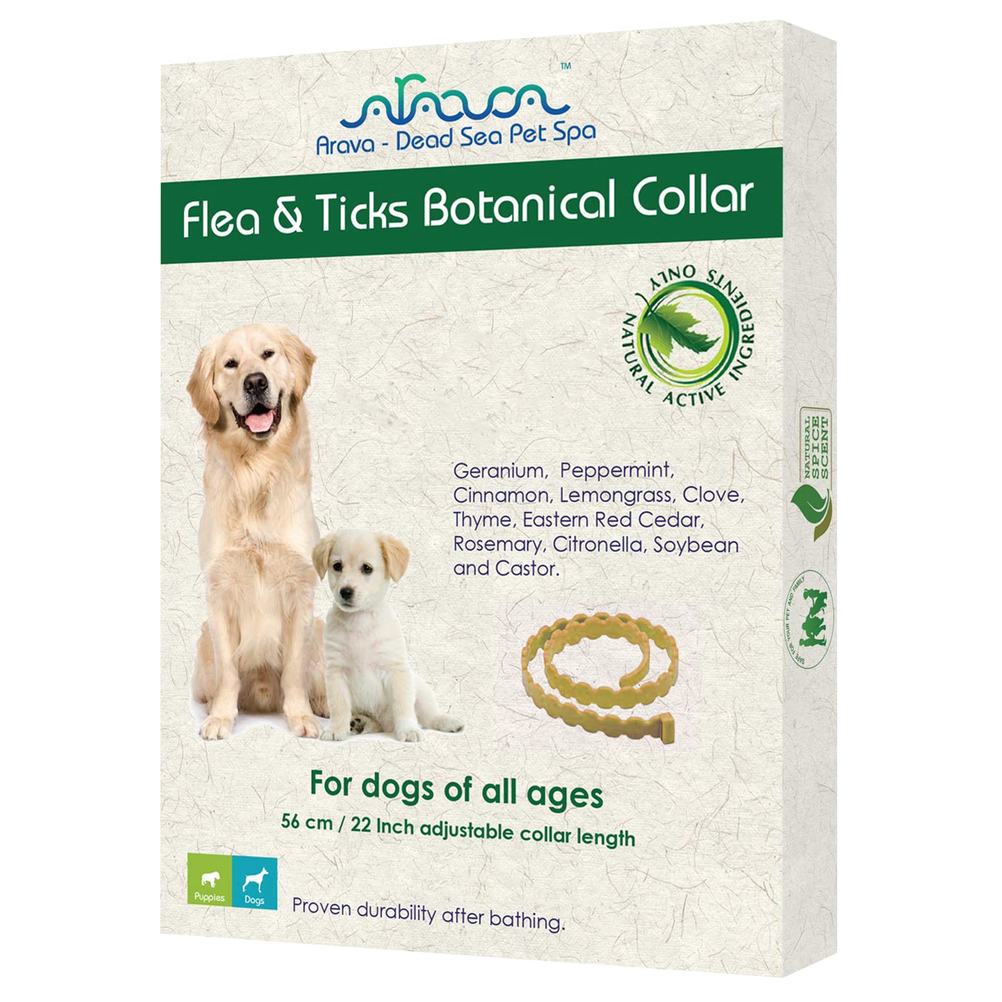 Arava Flea and Tick Collar for Dogs & Puppies - Natural Flea and Tick Prevention for Dogs - 22" Length - 11 Natural Active Ingredients - Safe for Babies & Pets - Enhanced Control & Defense