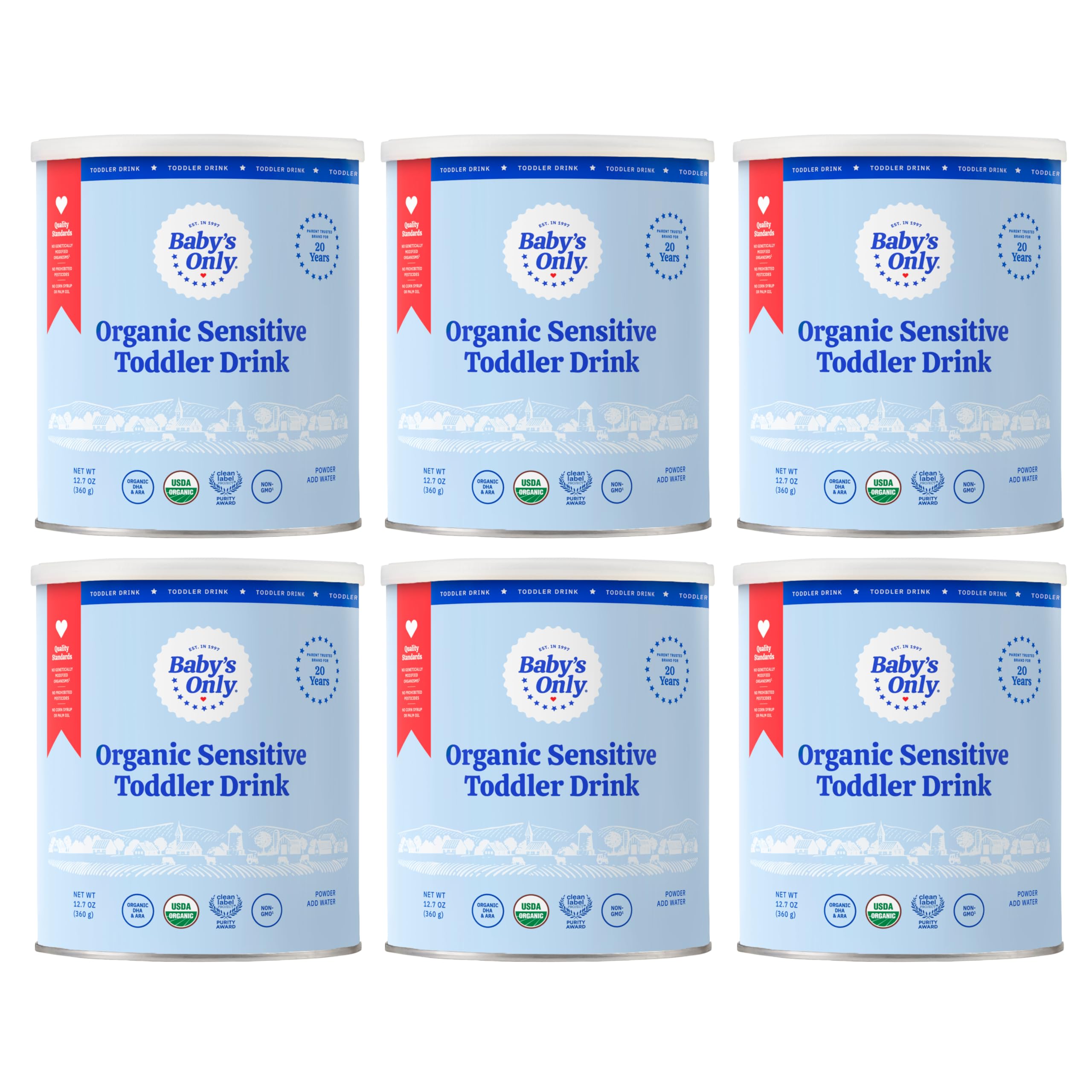 Baby's Only Organic Sensitive Toddler Drink for Lactose Sensitive Toddlers (LactoRelief), No Soy Dairy Milk Powder, 12 Months Old +, 12.7 oz, 6 Pack